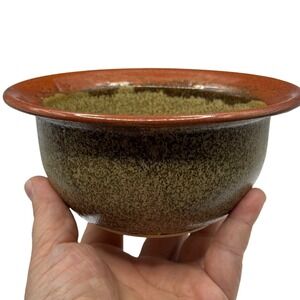 VTG Handmade Art Pottery Bowl Signed 1999 Earthy Brown & Red Glaze Rustic Decor